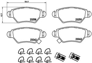 Jarrupalasarja, levyjarru, Taka-akseli, CHEVROLET,OPEL,VAUXHALL, 09117717, 09195685, 09198598, 1605025, 1605037, 1605039, 1605040, 16050