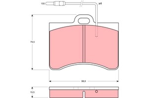 Jarrupalasarja, levyjarru, Etuakseli, CITROËN CX I, CX II, CX Break I, CX Break II, SM, PEUGEOT 605, 4252 81, 5453876, 5453876S, 95 565
