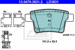 Jarrupalasarja, levyjarru, Taka-akseli, FORD MONDEO III, MONDEO Sedan III, MONDEO Turnier III, JAGUAR X-TYPE I, X-TYPE Kombi I, 1356392,
