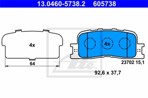 Jarrupalasarja, levyjarru, Taka-akseli, LEXUS ES, TOYOTA CAMRY Sedan, 04466-33100, 04466-33130