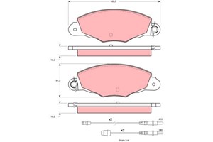 Jarrupalasarja, levyjarru, Etuakseli, CITROËN XANTIA, XANTIA Break, XM, XM Break, 4251 45, 4252 11, 4253 01, E 172 086