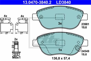 Jarrupalasarja, levyjarru, Etuakseli, FIAT 500L, OPEL CORSA D, CORSA D Skåp/halvkombi, 16 05 227, 16 05 354, 77366481, 77366534, 9316917