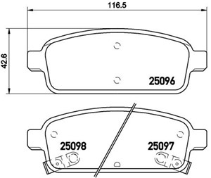 Jarrupalasarja, levyjarru, Taka-akseli, BUICK,CHEVROLET,OPEL,VAUXHALL, 0542039, 0542040, 13300867, 13300868, 133192294, 13319293, 133192